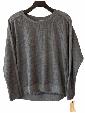 NWT Democracy Long Sleeve Sweatshirt Small Dark Gray Ribbed Relaxed Casual Fall